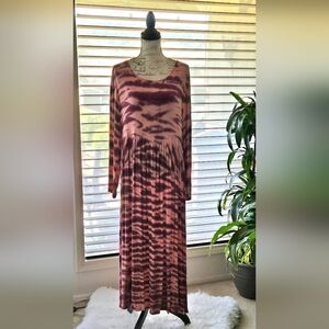 Dolan Long Sleeve Tie-Dye Dress in Purple and Pink